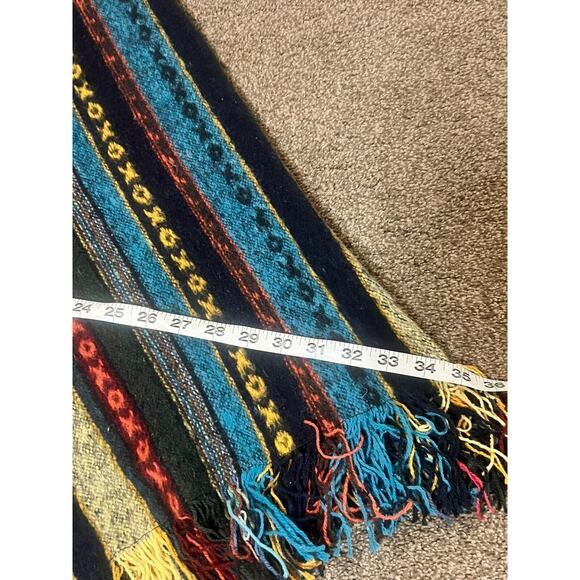 Handwoven Nepal Fringe Poncho Unisex Design Front Pocket Pointed Hooded One Size - Picture 12 of 13